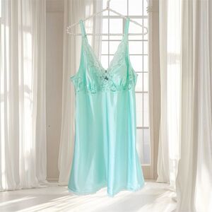 Secret Treasures Hazy Aqua Blue Satin Nightgown Size L